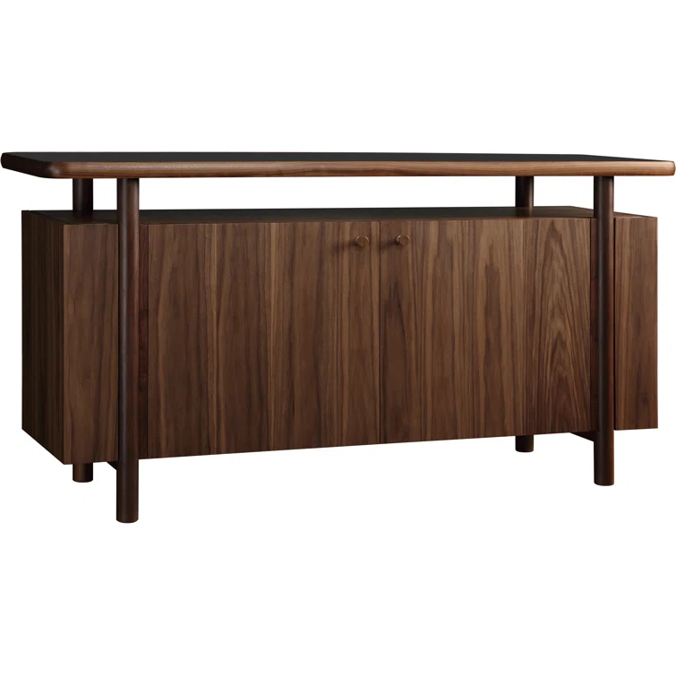 Mid-Century Walnut Credenza with Stone Top
