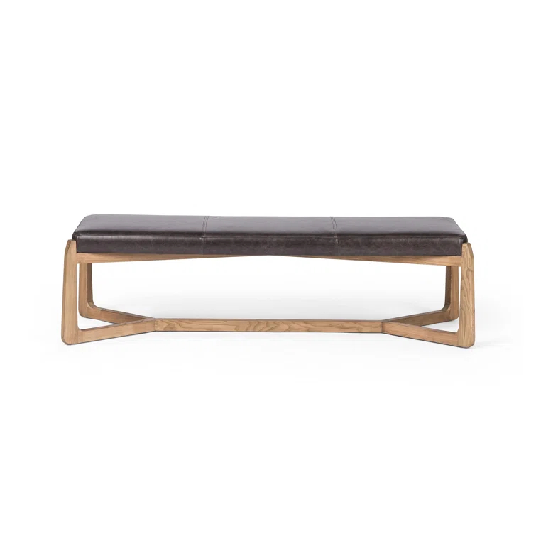 Sonoma Black Genuine Leather Bench with Oak X-Base