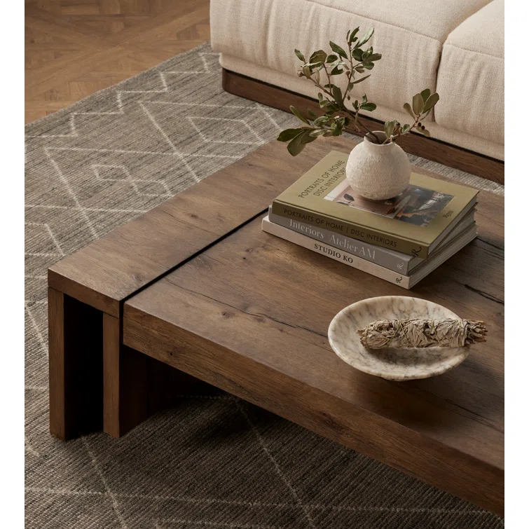 Rustic Fawn 60'' Rectangular Oak Veneer Coffee Table with Storage