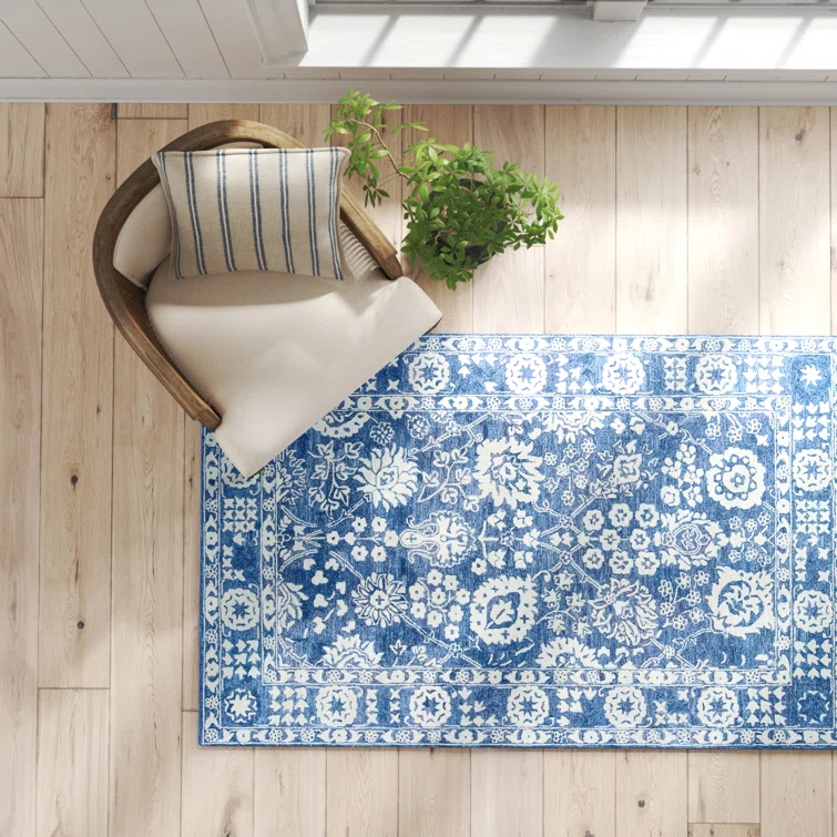 Cece Oriental Handmade Tufted Wool Blue/White Area Rug