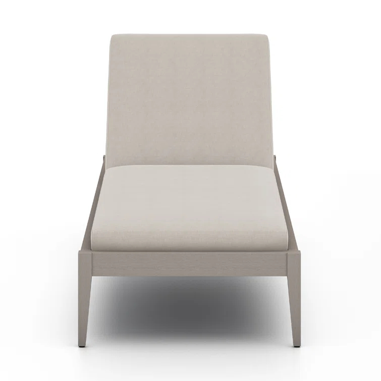 Weathered Gray Teak Outdoor Chaise Lounge with Cushions