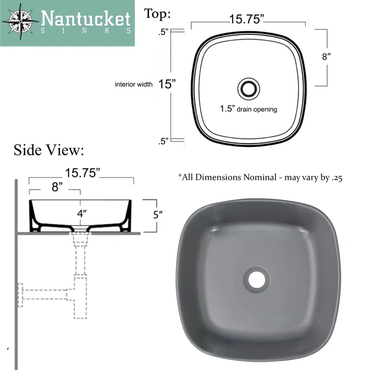 Regatta Poured Square Vessel Bathroom Sink