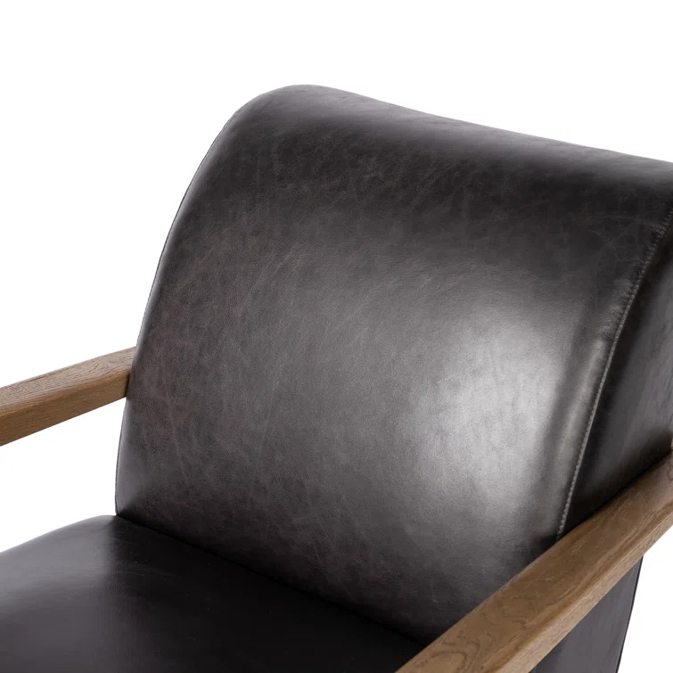 Sonoma Black Top-Grain Leather Armchair with Solid Oak Arms