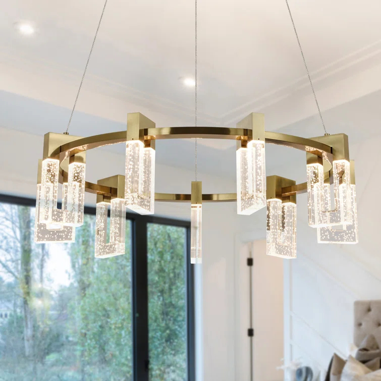Sorrento 27-in Ring 9-Light Height Adjustable ETL Certified Integrated LED Circular Chandelier