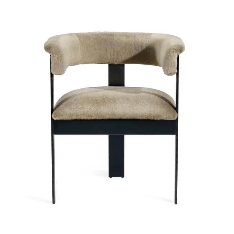 Fawn Faux Fur Upholstered Arm Chair with Matte Black Metal Frame