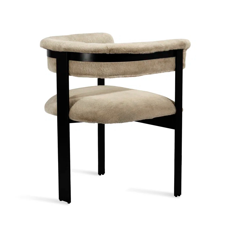 Fawn Faux Fur Upholstered Arm Chair with Matte Black Metal Frame