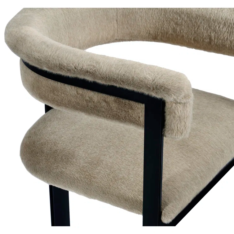 Fawn Faux Fur Upholstered Arm Chair with Matte Black Metal Frame