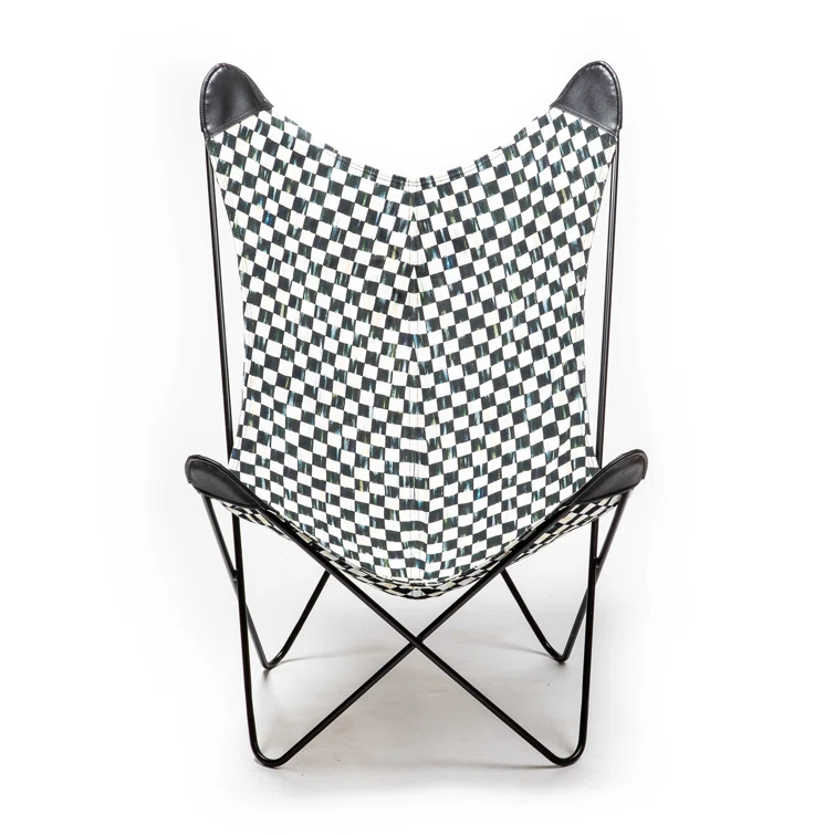 Black and White Faux Leather Butterfly Chair with Metal Frame