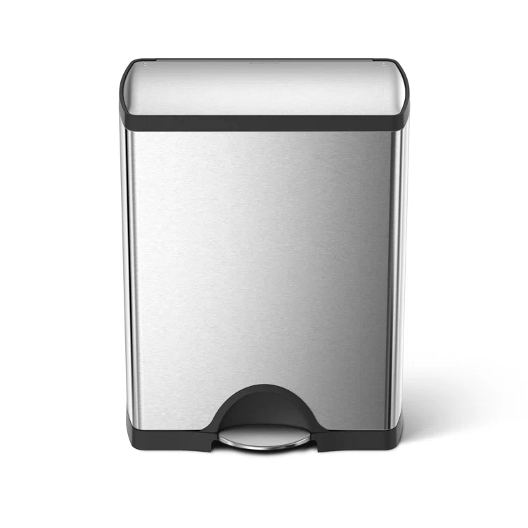 simplehuman Rectangular Dual Compartment Recycling Kitchen Step Trash Can, 46 Liter, Stainless Steel