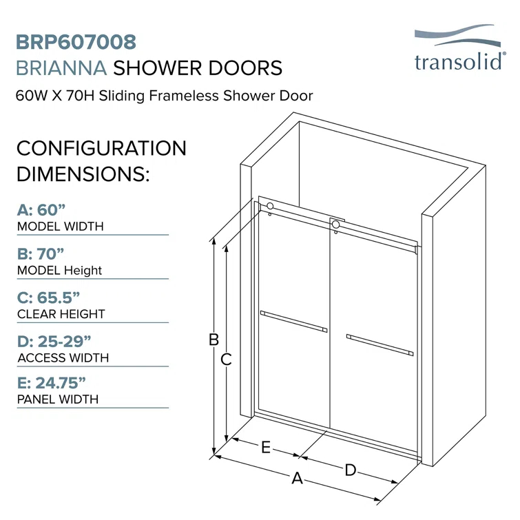 56" W x 70" H Bypass Frameless Shower Door with TruMotion Technology