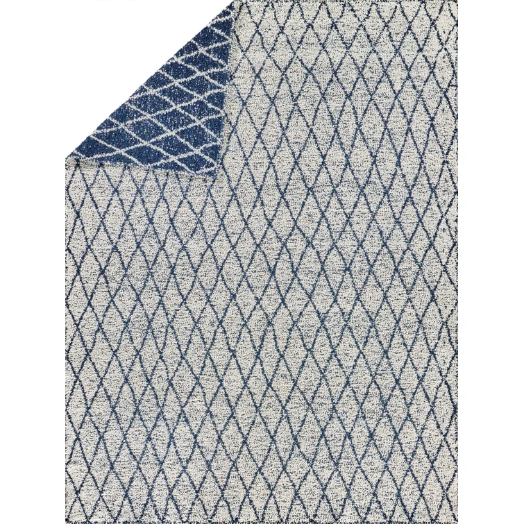 Rectangle Giorgio Geometric Handmade Flatweave Recycled P.E.T. Area Rug in Navy/Ivory