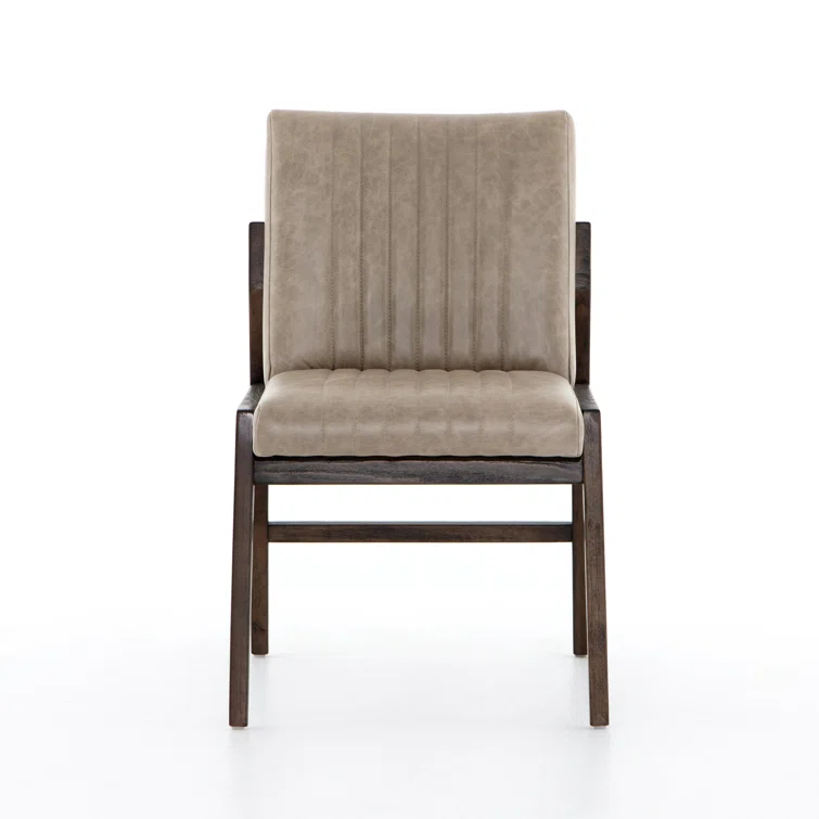 Alice Gray Top-Grain Leather Upholstered Dining Chair with Beech Wood Legs
