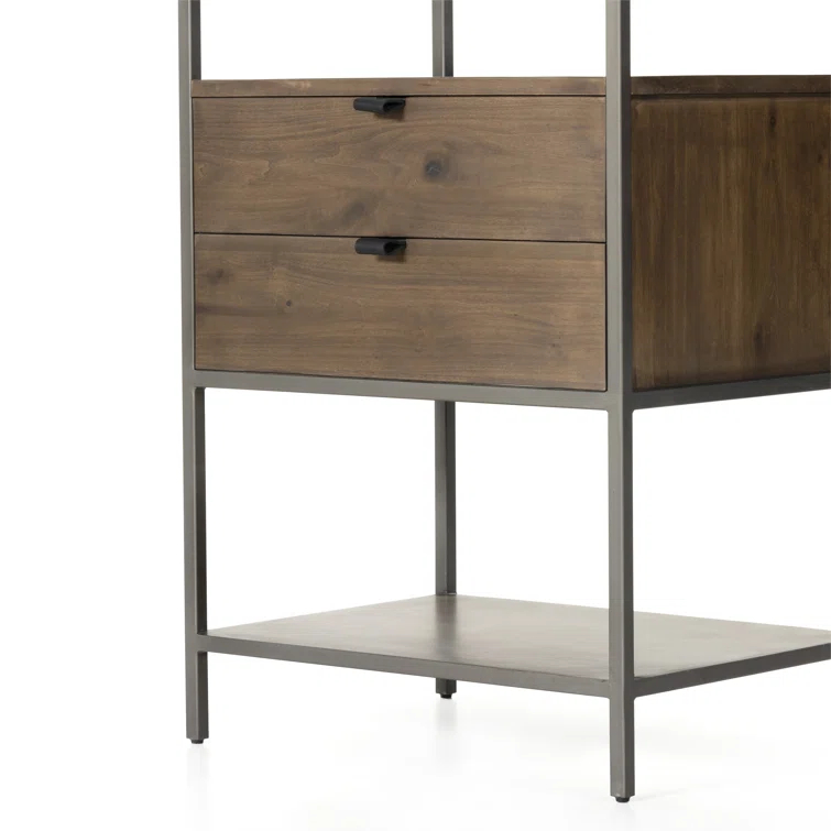 Auburn Poplar and Raw Iron 2-Drawer Bookcase