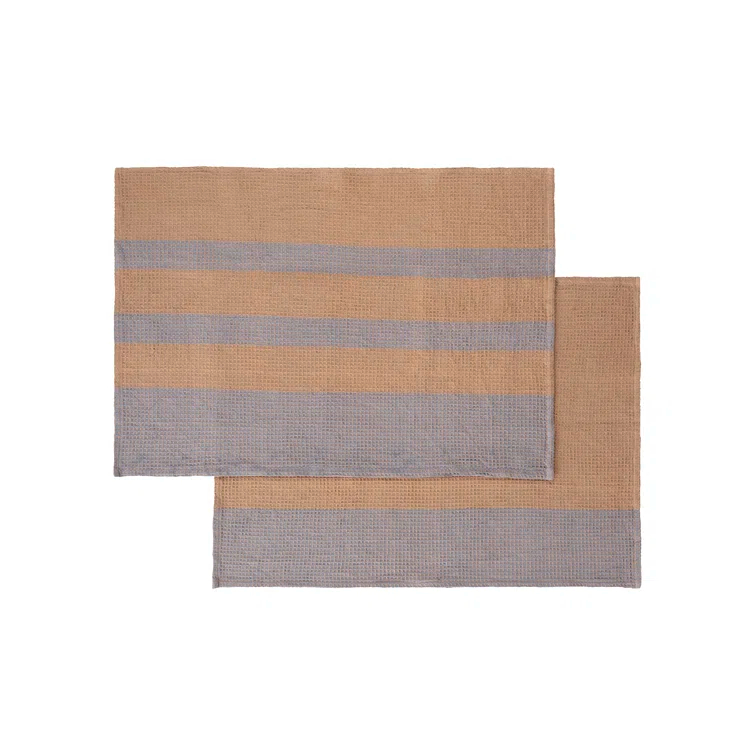 Indian Tan and Tradewinds Cotton Waffle Tea Towel Set