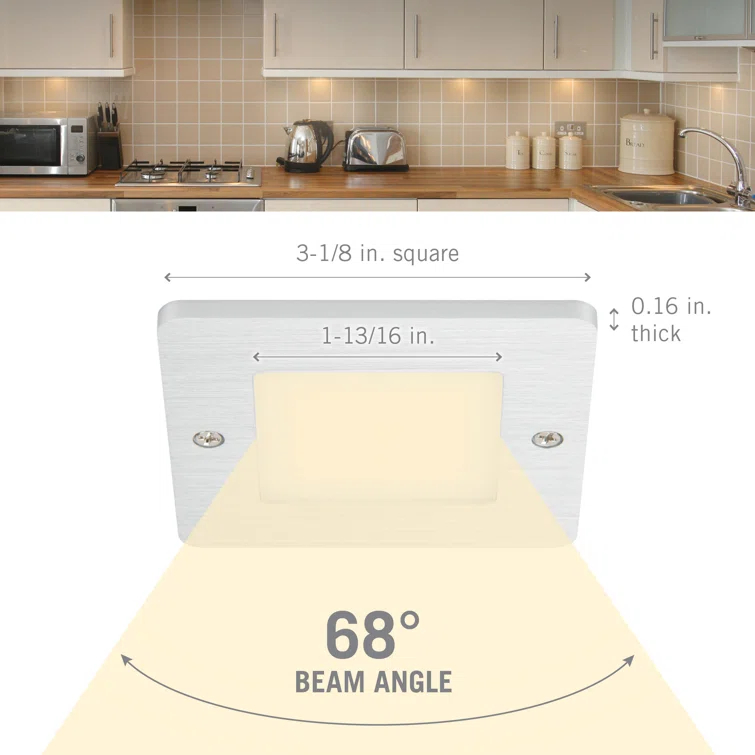 Square Low Profile Under Cabinet LED Puck Light, 3000K