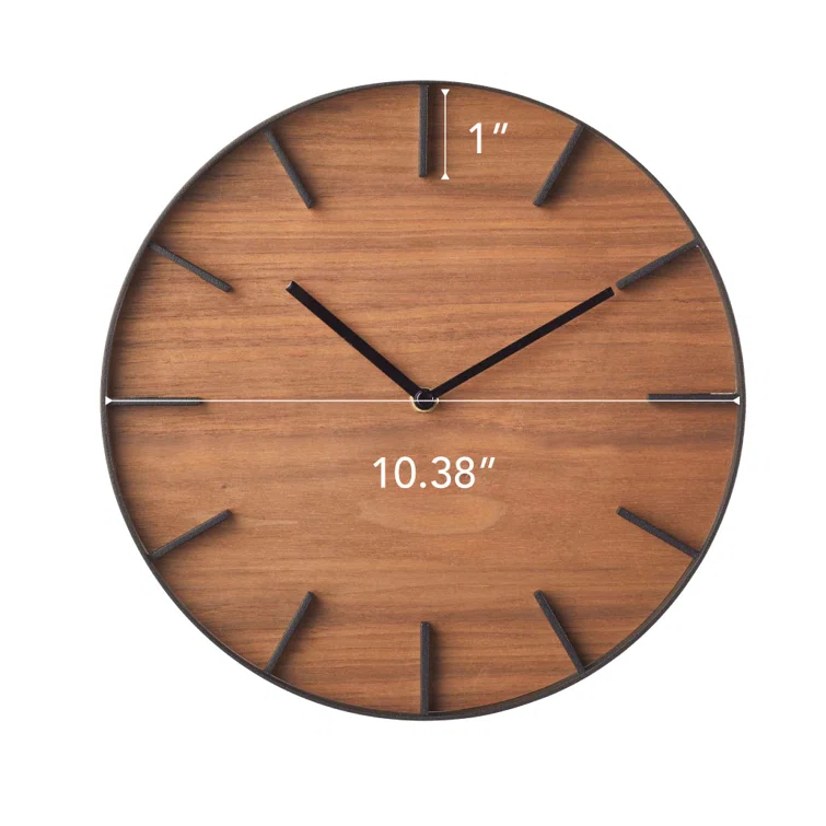 Rin Yamazaki Home Wall Clock, Modern Wood Home Decoration, Steel + Wood, Step Motion Second