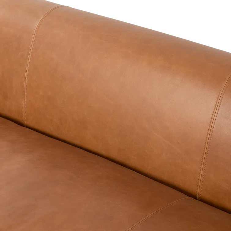 Valencia Camel 86'' Plush Leather Sofa with Solid Ash Legs