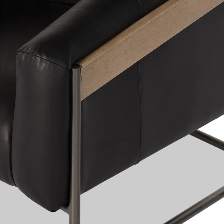Heirloom Black Leather and Metal Barrel Chair