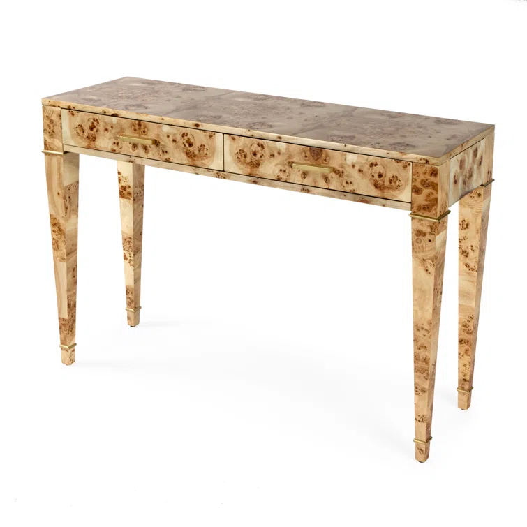 Kai 45 in. W Light Brown Rectangular Burl Wood 2-Drawer Console Table