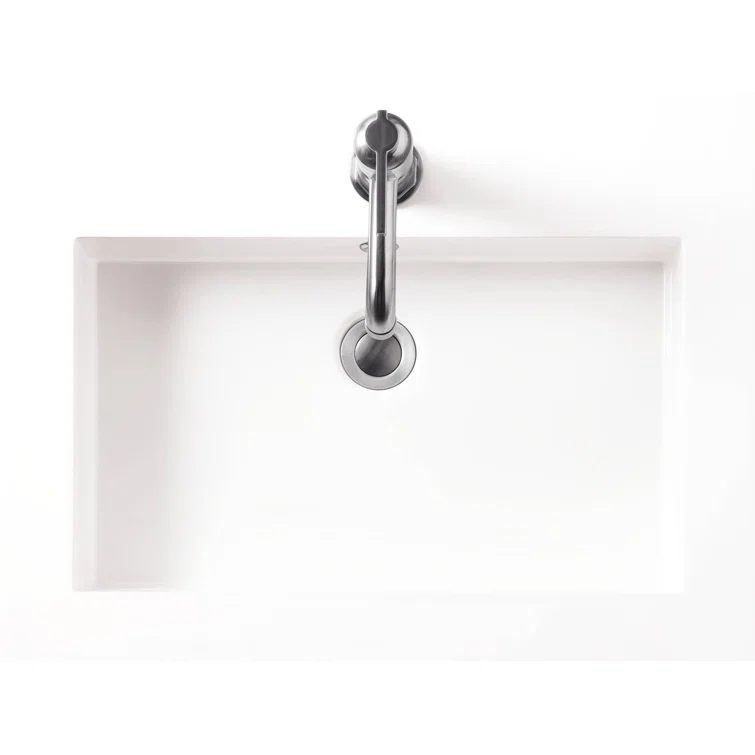 Glossy White Solid Wood Wall-Mount Single Vanity with Mineral Composite Sink