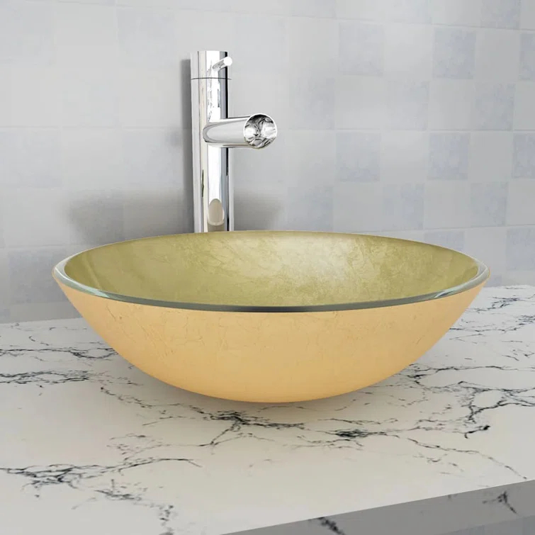 VidaXL Basin Round Wash Vanity Sink Small Countertop Basin Tempered Glass
