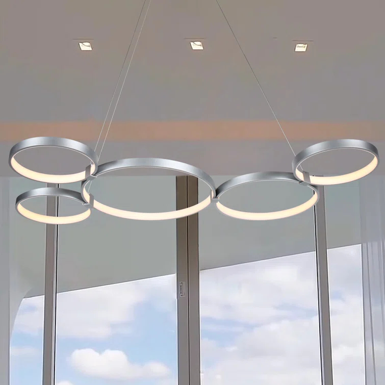 Capella 5-Light Geometric Ring Pendant 50" Integrated LED ETL Certified Adjustable Chandelier