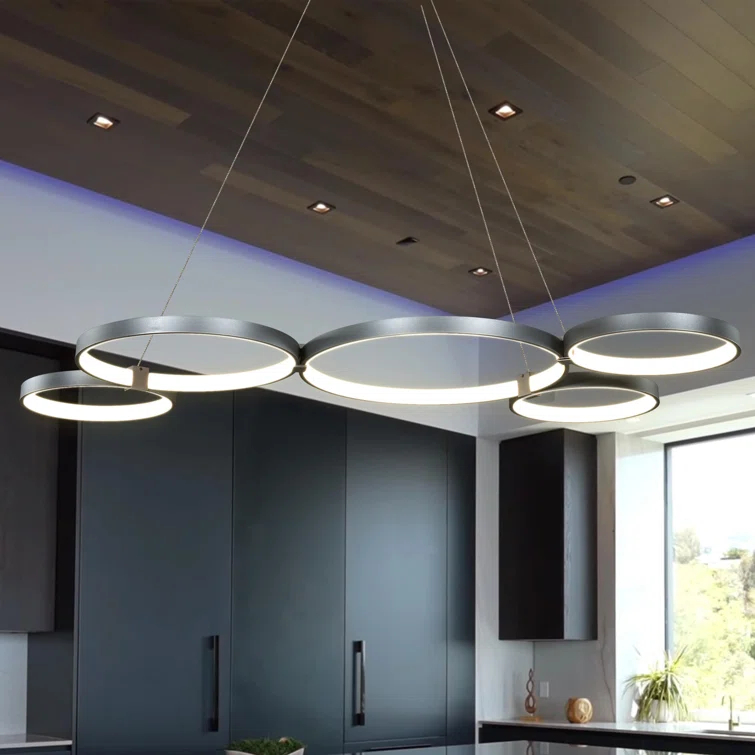 Capella 5-Light Geometric Ring Pendant 50" Integrated LED ETL Certified Adjustable Chandelier