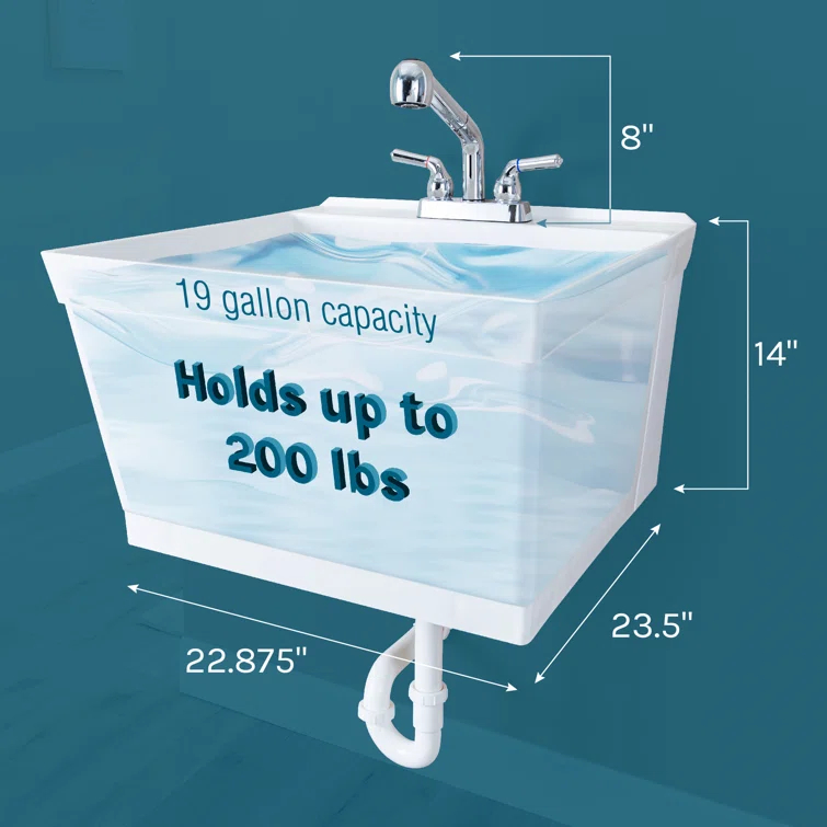 23" L x 24" W Wall Mount Laundry Sink with Faucet