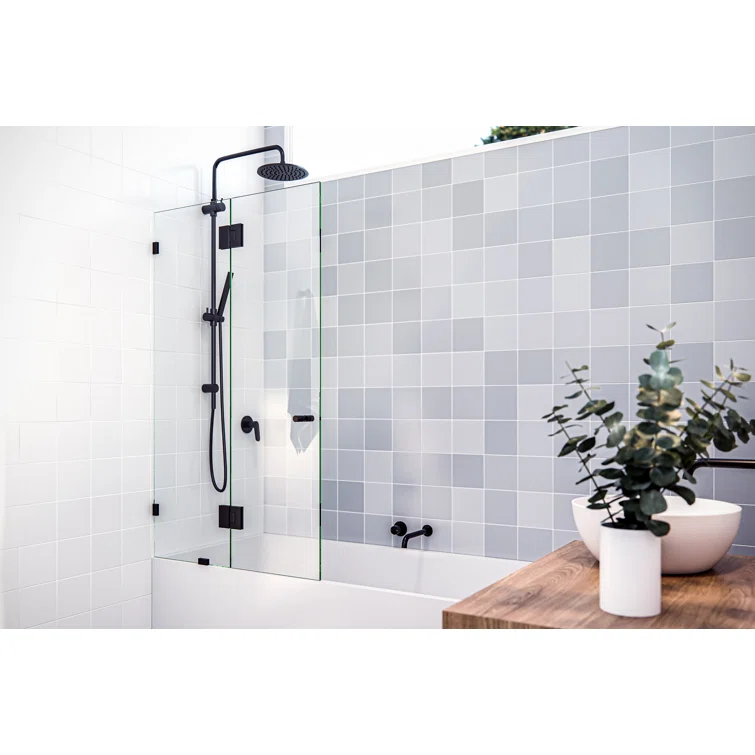34" W. x 58.25" H in. Frameless Glass Hinged Bathtub Door