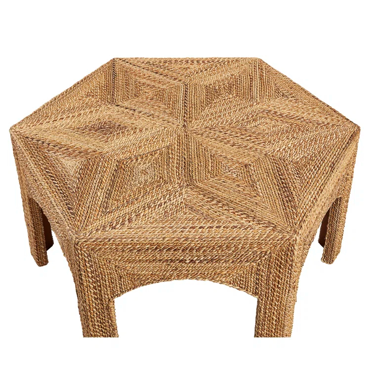 Hexagonal Beige Banana Frond Cocktail Table
