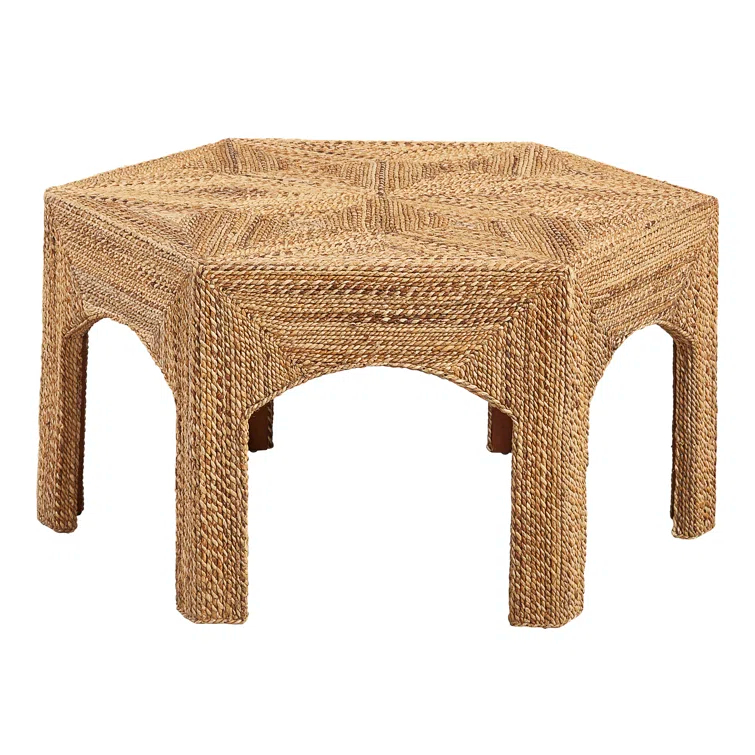 Hexagonal Beige Banana Frond Cocktail Table
