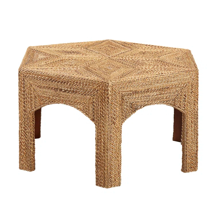 Hexagonal Beige Banana Frond Cocktail Table