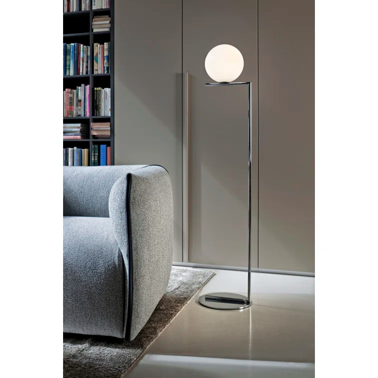 Elegance Unveiled 53" Black & Chrome Floor Lamp with Glass Globe