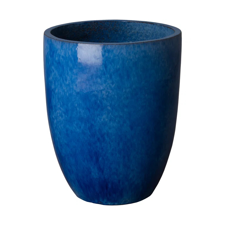 Tall 22 in. D x 28 in. H Blue Ceramic Round Planter with Drainage Hole
