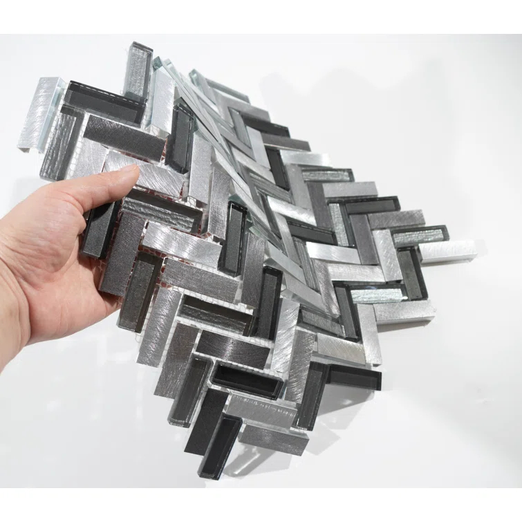 Twilight Series 0.5" x 2" Straight Edge Metal and Glass Mosaic Tile