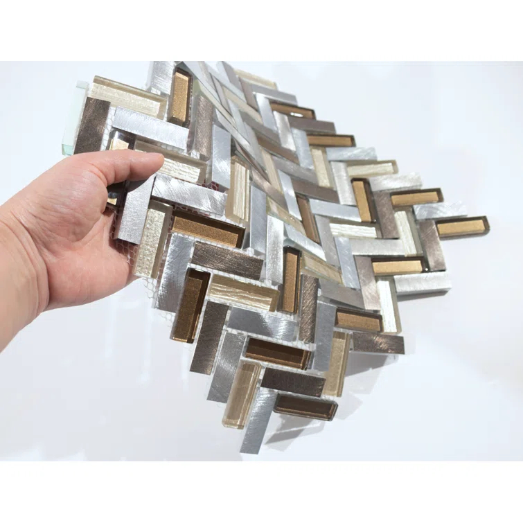Twilight Series 0.5" x 2" Straight Edge Metal and Glass Mosaic Tile