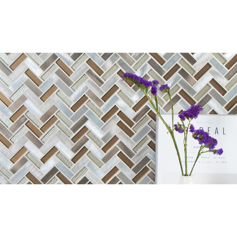 Twilight Series 0.5" x 2" Straight Edge Metal and Glass Mosaic Tile
