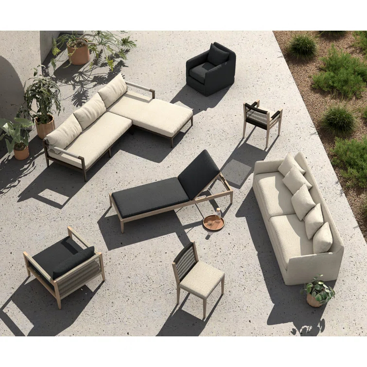 Weathered Gray Teak Outdoor Chaise Lounge with Cushions