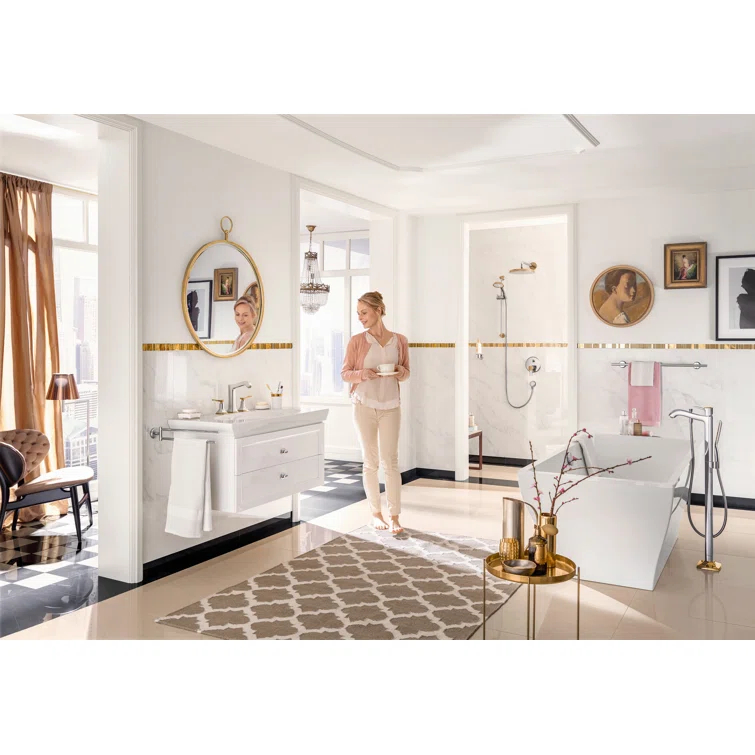 Metropol Classic Single Handle Floor Mounted Freestanding Tub Filler Trim with Hand Shower