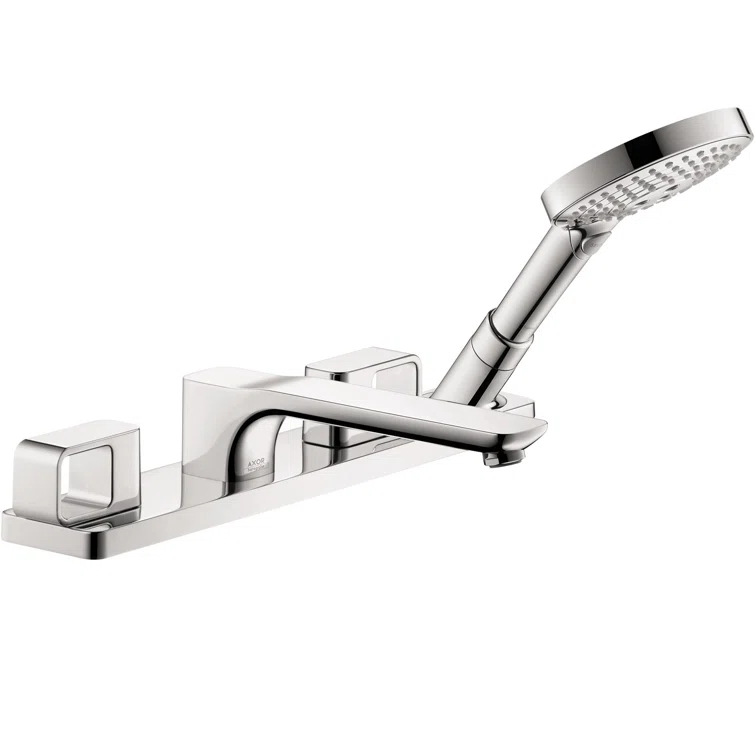 Double Handle Deck Mounted Roman Tub Faucet Trim with Diverter and Handshower