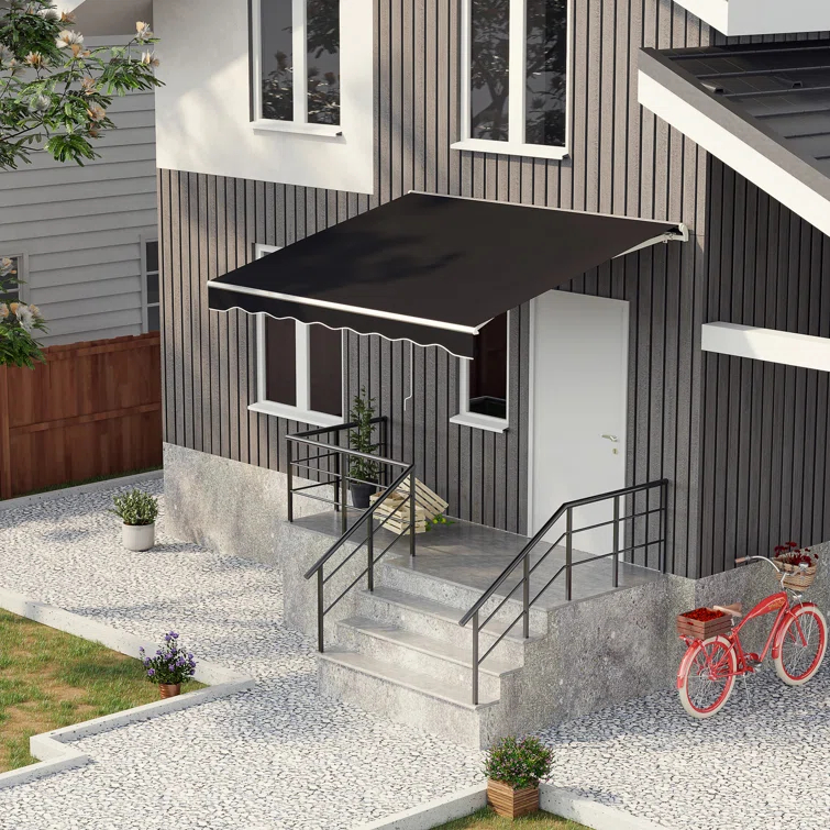 Outsunny 59'' Polyester Cream Cover Motorized Retractable Patio Awning