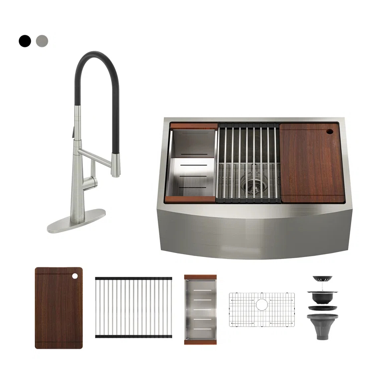 30" L x 22" W Apron Farmhouse Kitchen Sink with Faucet Included