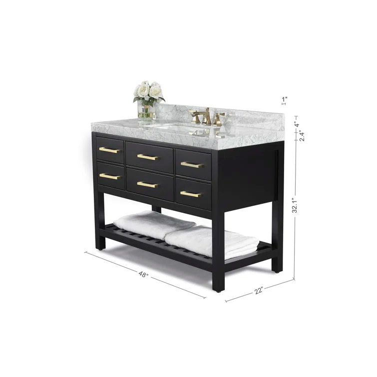 Ancerre Designs Elizabeth 48" Wood Bathroom Vanity Set in Black Onyx