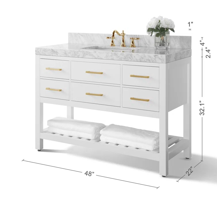 Ancerre Designs Elizabeth 48" Bathroom Vanity Set with Gold Hardware in White