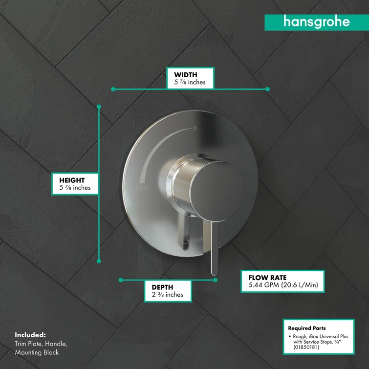 Ecostat S 1-Handle 6-Inch Wide Pressure/Shower Balance Valve Trim Only