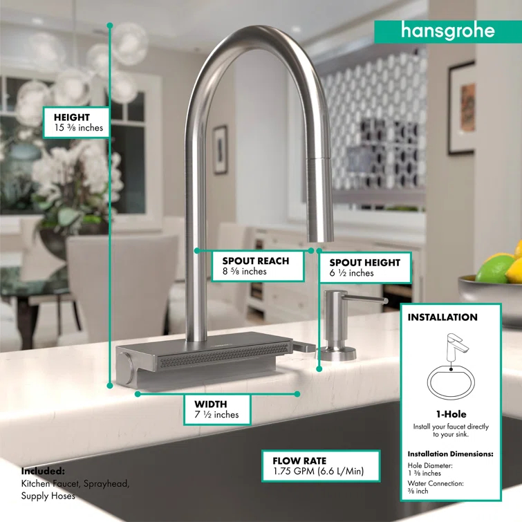 Aquno Select 3-Spray Kitchen Faucet with Pull-Down Spout, 1.75