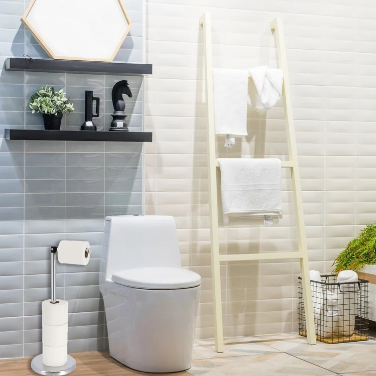 6715 Modern Freestanding Toilet Paper Dispenser and Reserve with Folding Arm for Compact Bathrooms