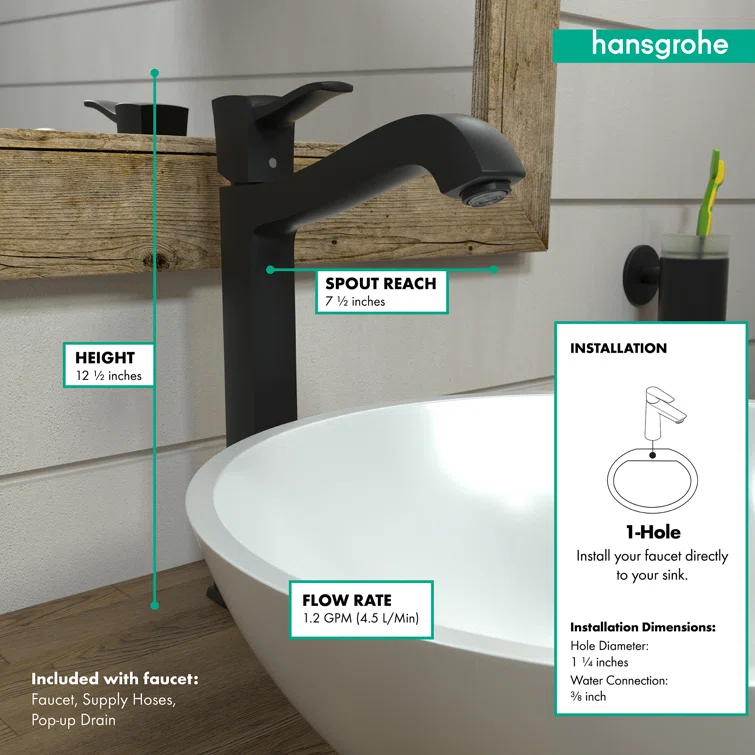 Hansgrohe Metropol Classic Single-Hole Faucet 260 with Drain Assembly, 1.2 GPM