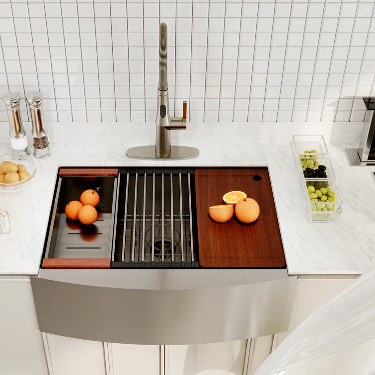 30" L x 22" W Apron Farmhouse Kitchen Sink with Faucet Included
