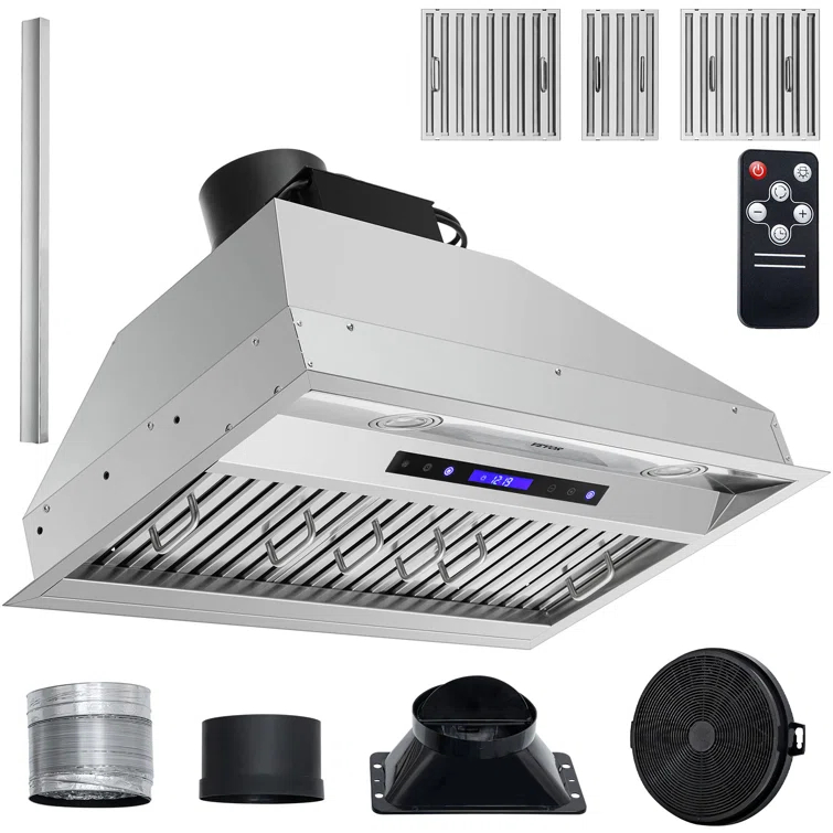 VEVOR 900-CFM 4-Speed 30-inch Ducted Insert Range Hood with Charcoal Filter and Light Included